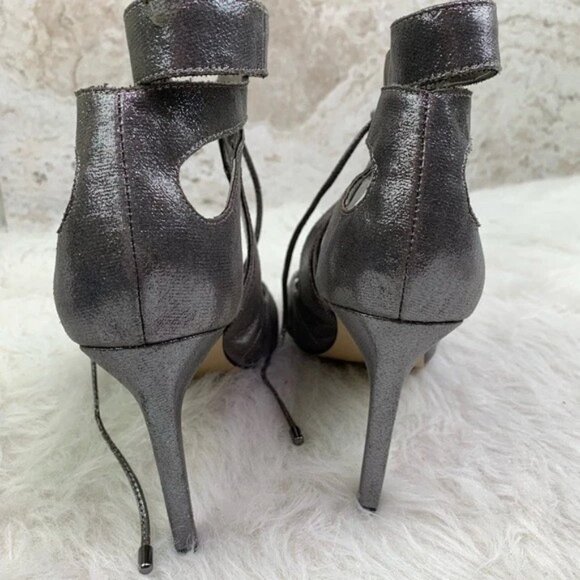 BCBGeneration Chierra Silver Pewter Cut Out Peep Toe Heels 10 - Picture 10 of 13